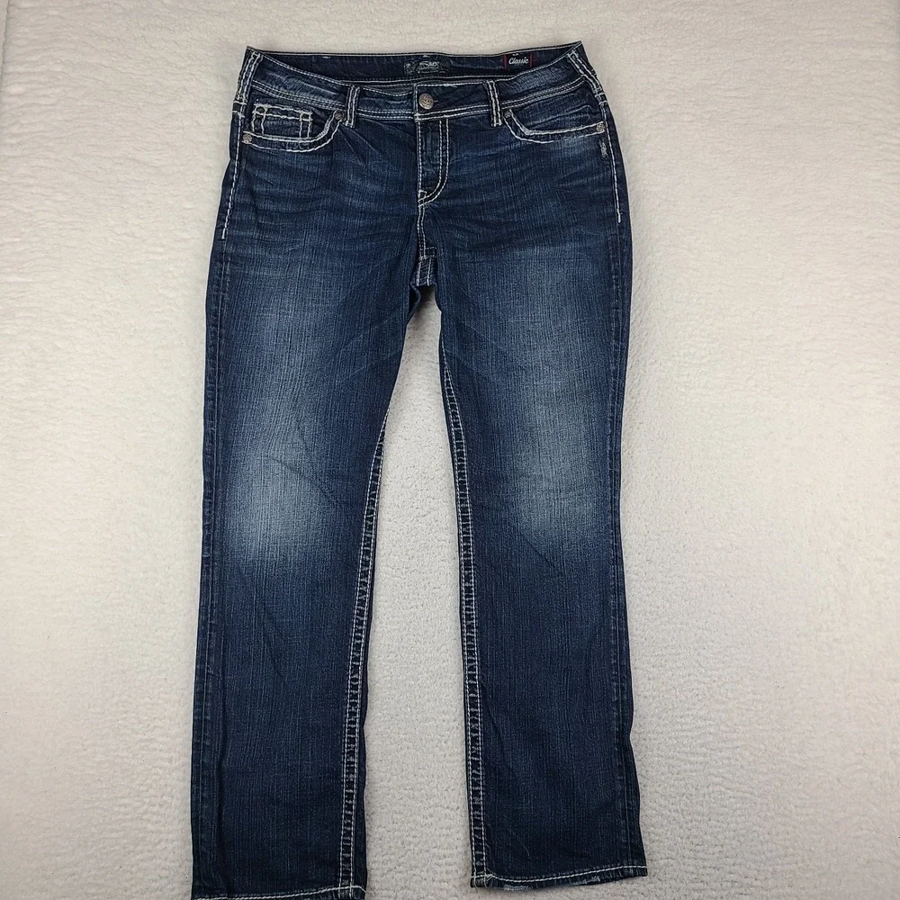Silver Jeans Womens 16x32 Blue Suki Mid Straight Classic Stretch Dark Wash Denim